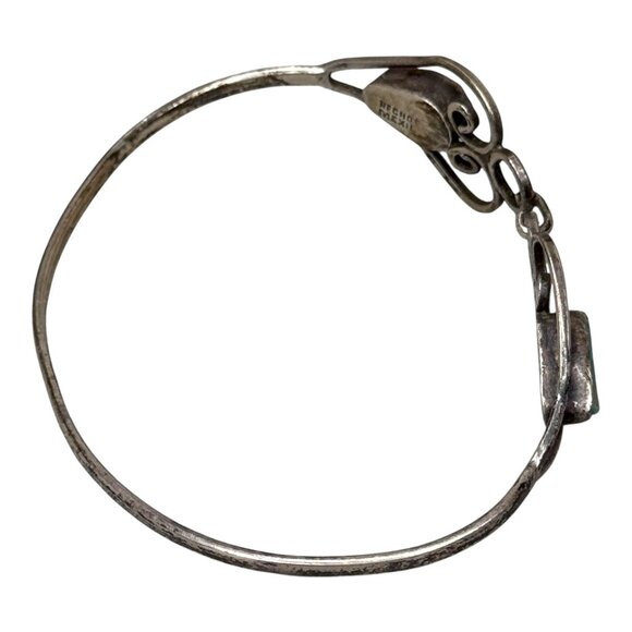 Vintage Mexican Sterling Silver Turquoise Cuff Bracelet Scroll Bangle Southwest - Picture 8 of 8